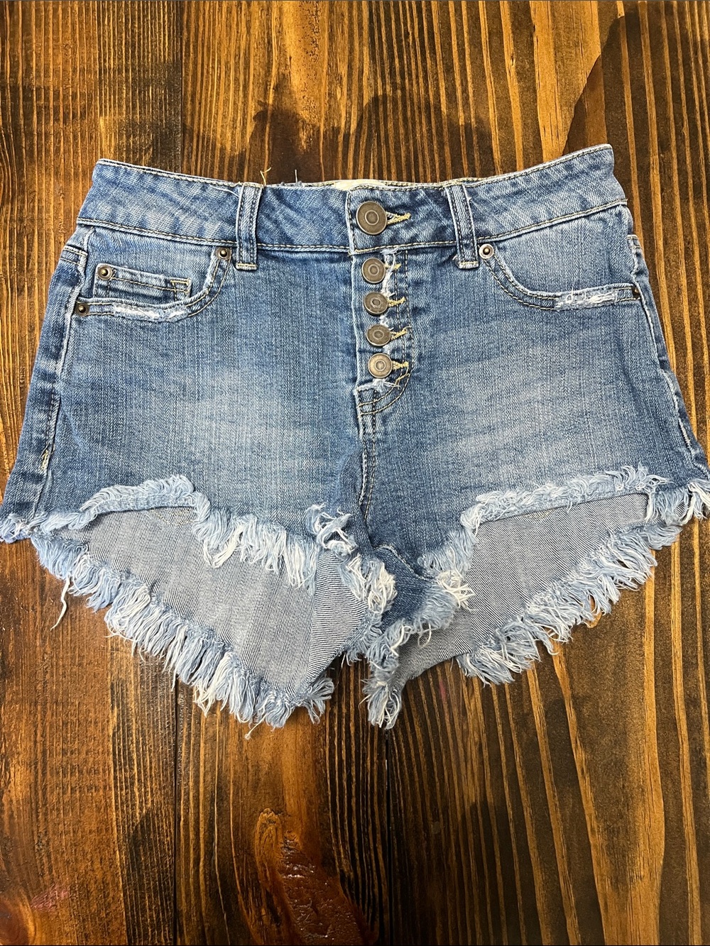 GB Distressed High-Waist Denim Shorts